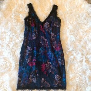 Adrianna Papell Floral Sequin Lace Trim Dress Size 4